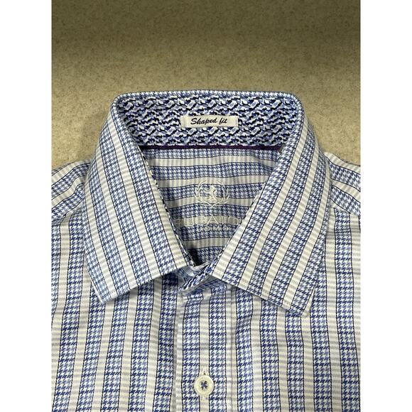 Bugatchi Uomo Shaped Fit Men Size Small Check Flip Cuffs Long Sleeve Dress Shirt - Picture 7 of 12